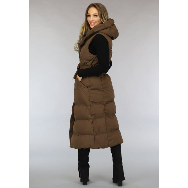 Langer brauner Bodywarmer mit Taillenband