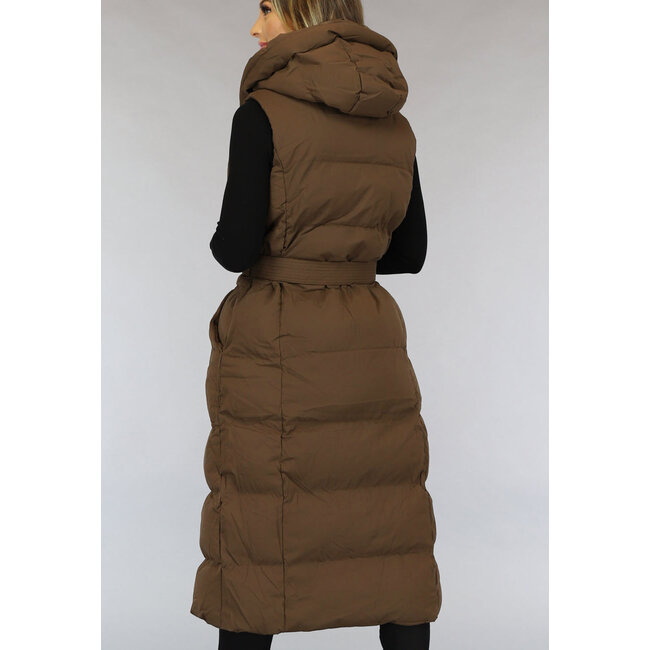 Langer brauner Bodywarmer mit Taillenband