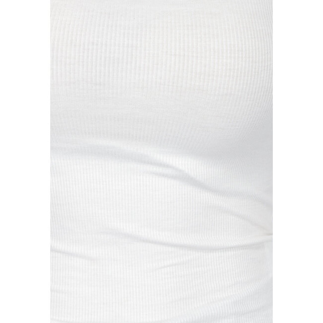 Hochgeschlossenes weißes Top aus geripptem Stoff