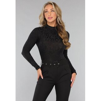 Leoparden-Bodysuit in Schwarz