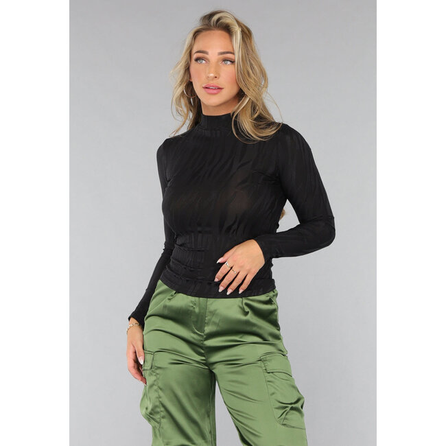 Schwarzes langärmeliges Top mit Zebradruck