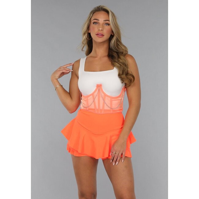 Neon Orange Unterbrustkorsett mit Ketten