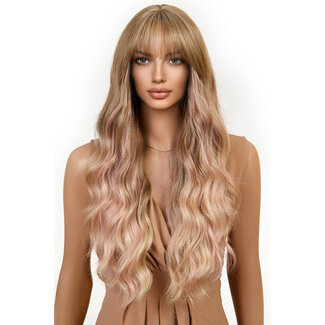 Dunkelblonde Perücke mit rosa Strähnchen