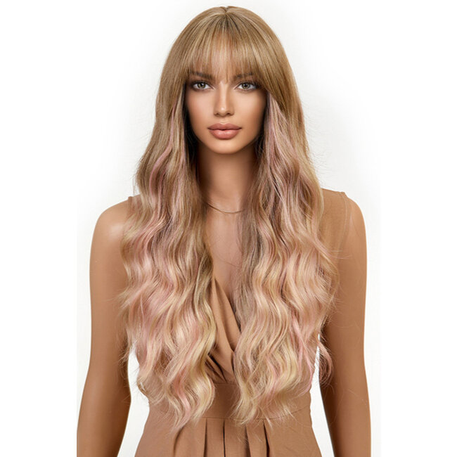 Dunkelblonde Perücke mit rosa Strähnchen