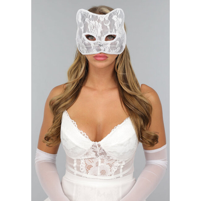 Weiße Spitze Katzenmaske
