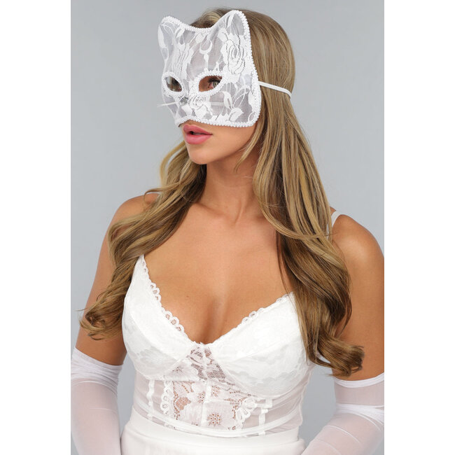 Weiße Spitze Katzenmaske