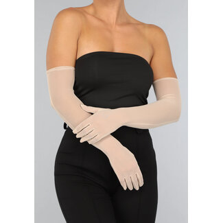 Lange, durchsichtige Handschuhe in Beige