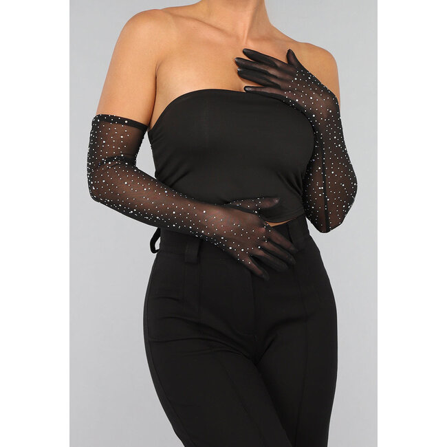 Mesh-Handschuhe mit Strasssteinen