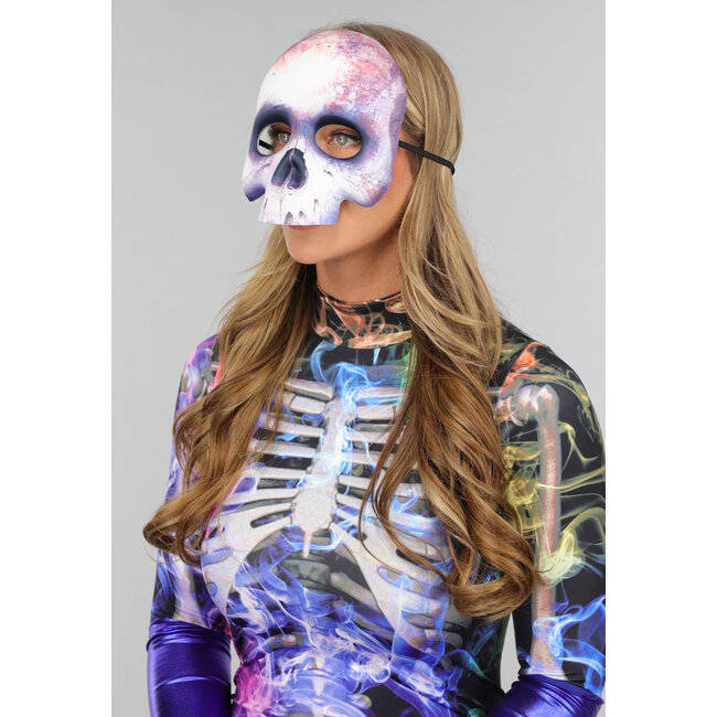 Halbe Skelettmaske mit Blutspritzern