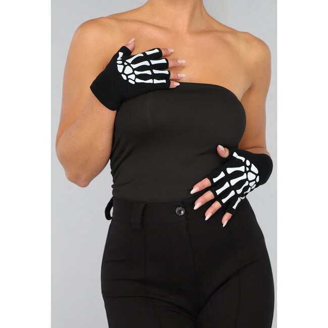 Fingerlose Glow in The Dark Bone Handschuhe