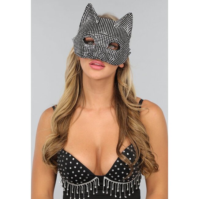 Strass Katzenmaske mit silbernen Krallen Handschuhe