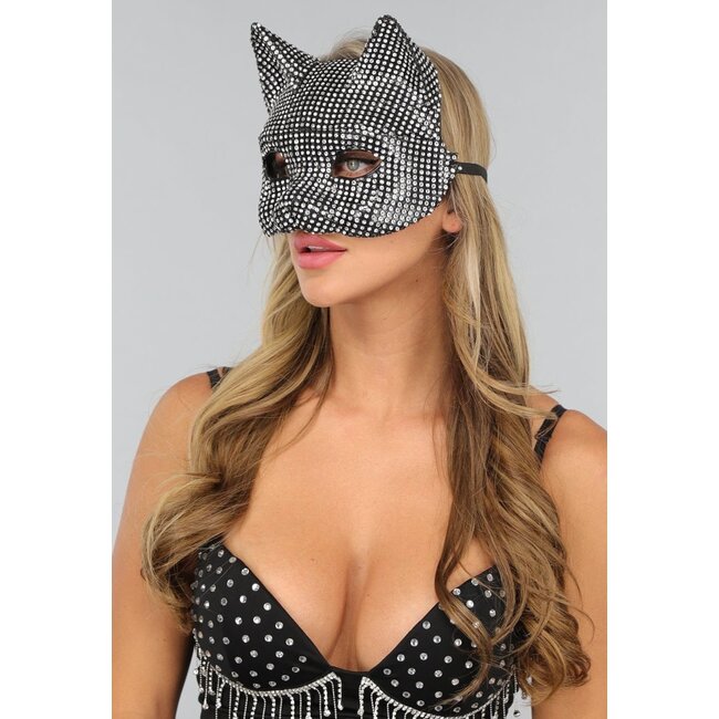 Strass Katzenmaske mit silbernen Krallen Handschuhe