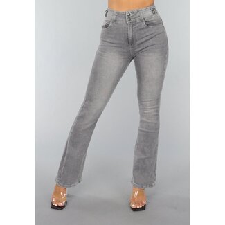 Redial Jeans Graue Flared Jeans mit Knopfdetails