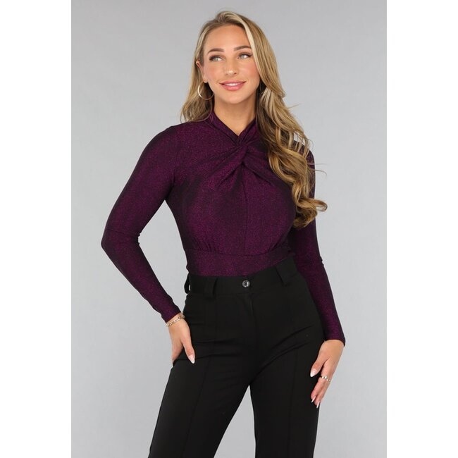 Twist-Bodysuit mit lila Glitzer