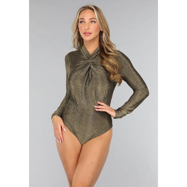 Bodysuit mit Knopfleiste in Gold