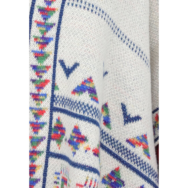 Beigefarbene Print-Strickjacke mit Fransen