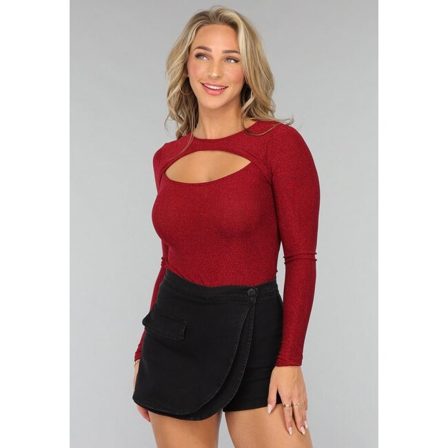 Bodysuit mit Ausschnitt in glänzendem Rot