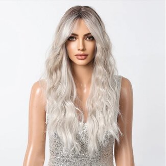 Graublonde Perücke mit Beach Waves