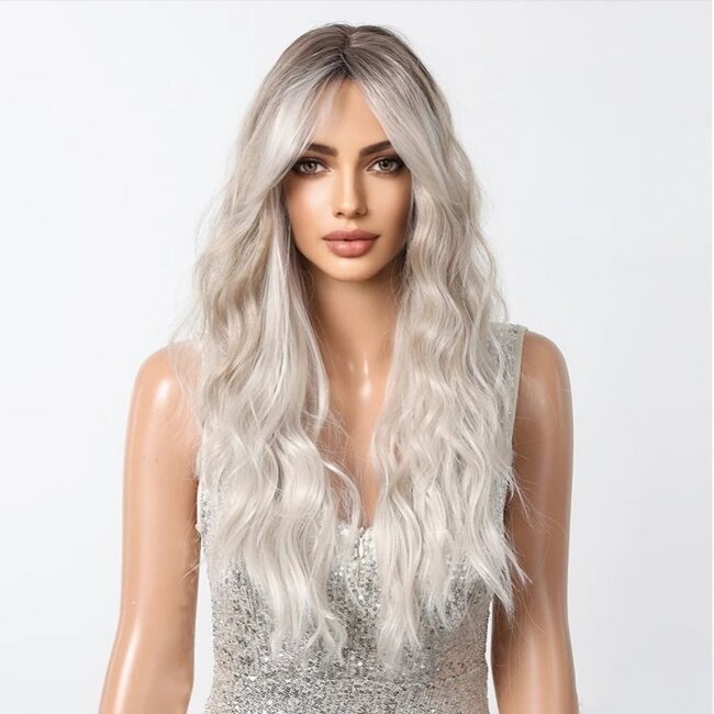 Graublonde Perücke mit Beach Waves