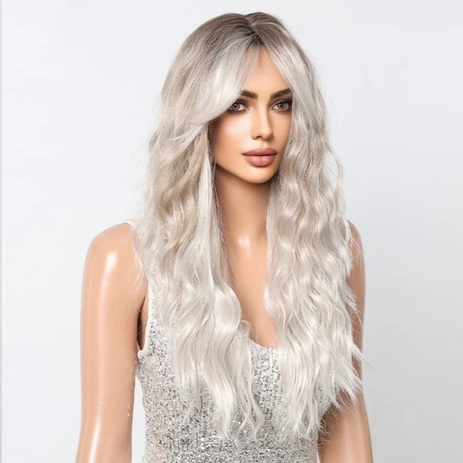 Graublonde Perücke mit Beach Waves