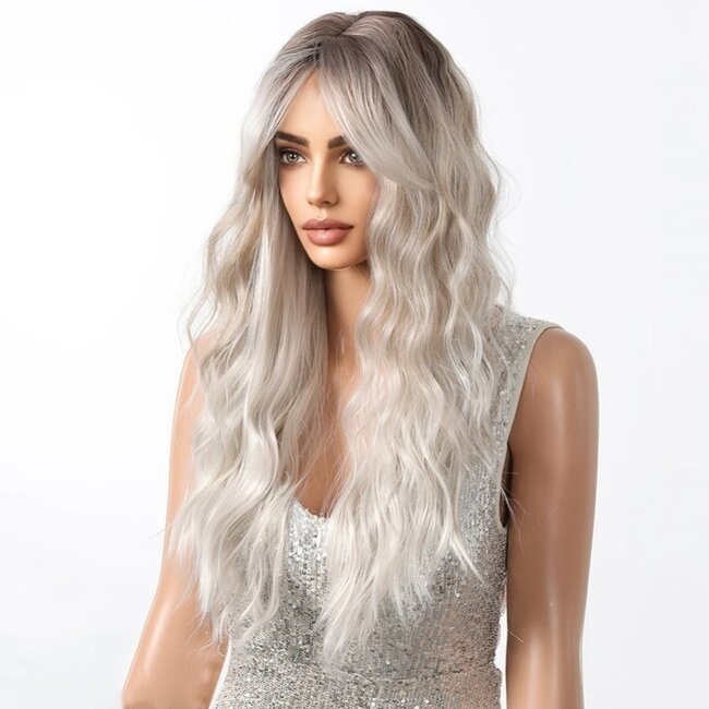 Graublonde Perücke mit Beach Waves