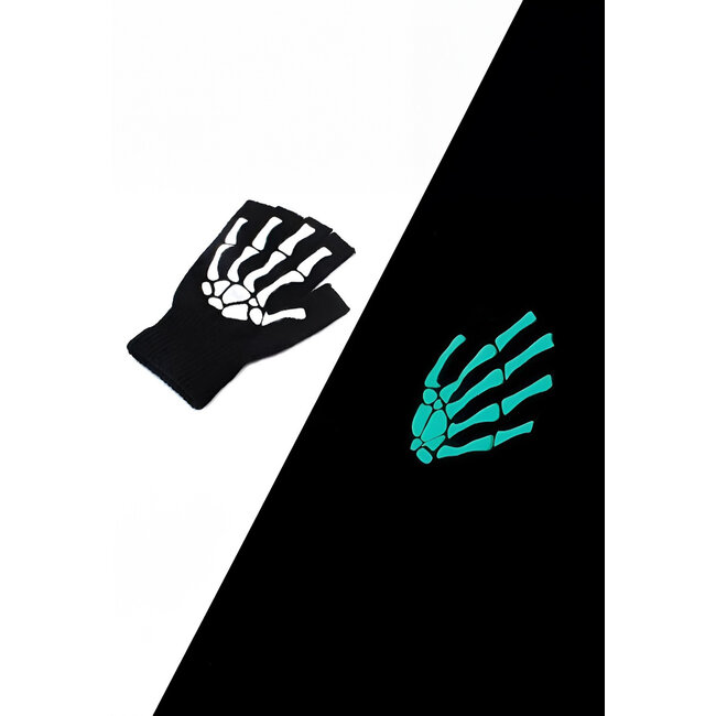 Fingerlose Glow in The Dark Bone Handschuhe