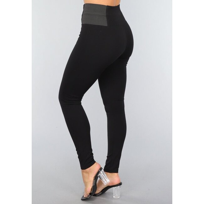 Schwarze Basic-Jeggings mit hoher Taille und Gummiband