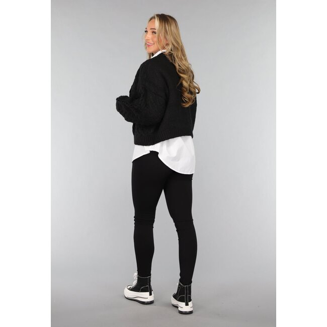 Schwarze Basic-Jeggings mit hoher Taille und Gummiband