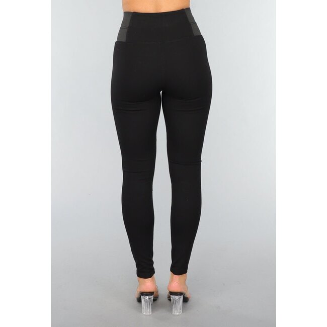 Schwarze Basic-Jeggings mit hoher Taille und Gummiband
