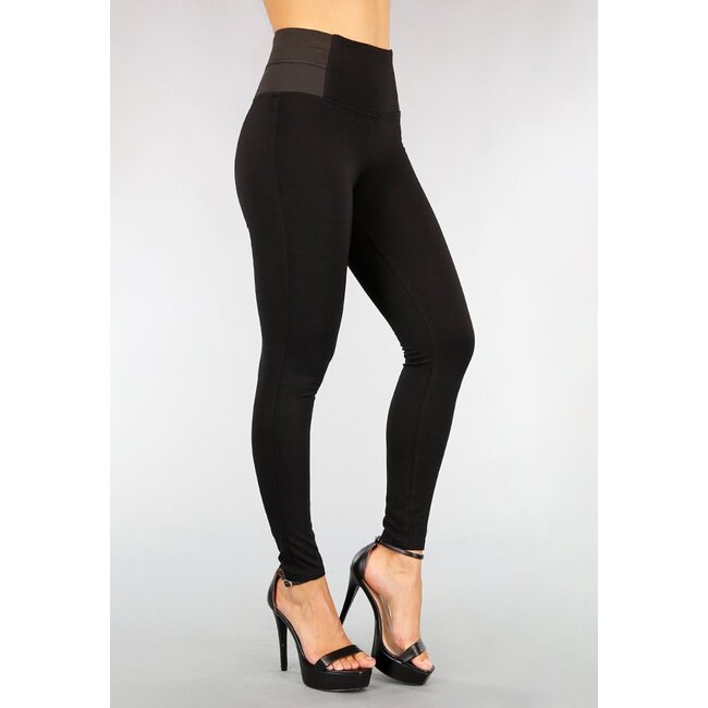 Schwarze Basic-Jeggings mit hoher Taille und Gummiband
