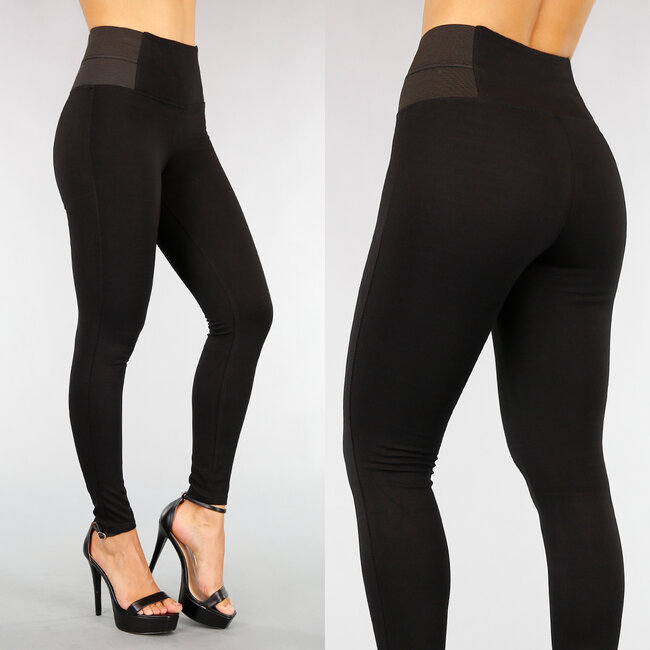 Schwarze Basic-Jeggings mit hoher Taille und Gummiband