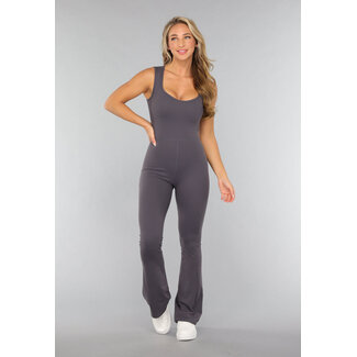 Anthrazitfarbener Flair Stretch Jumpsuit mit breiten Schulterträgern