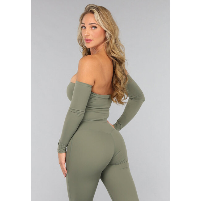 Armeegrünes Off Shoulder Top mit langen Ärmeln