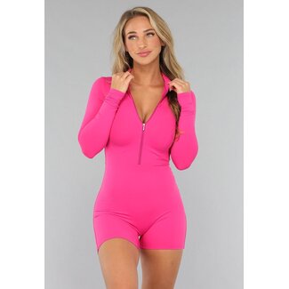Hartes Rosa Sportlicher Playsuit mit Reißverschluss