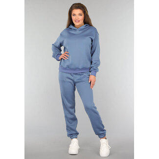 Blauer Fleece-Hausanzug mit Kapuze
