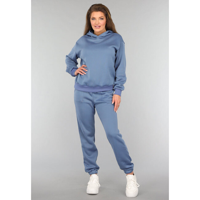 Blauer Fleece-Hausanzug mit Kapuze