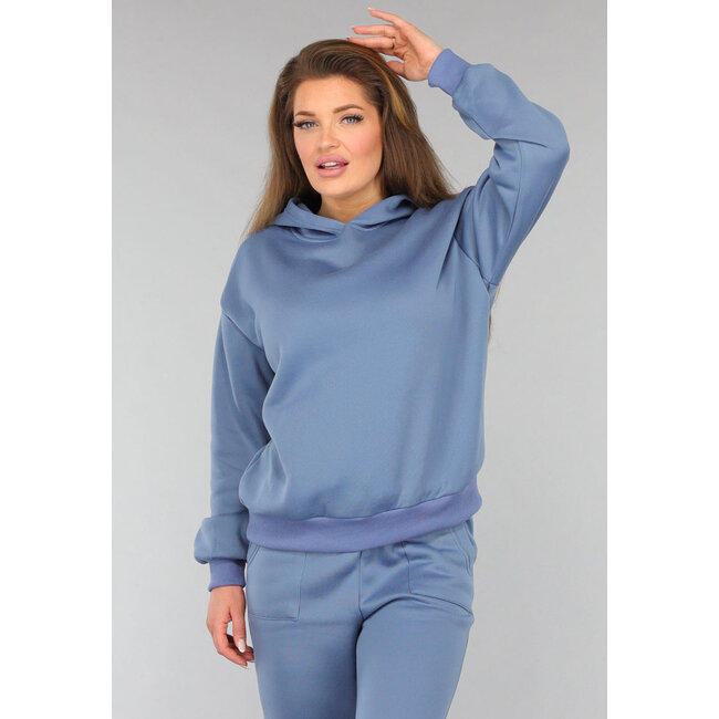 Blauer Fleece-Hausanzug mit Kapuze
