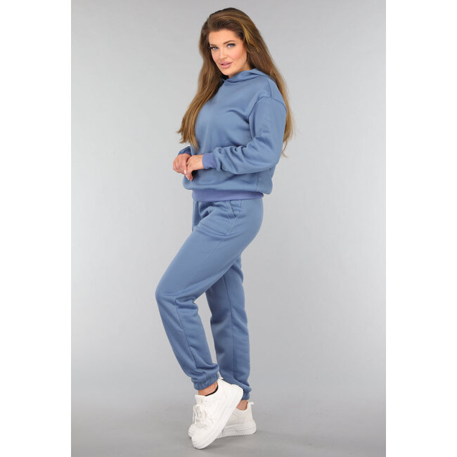 Blauer Fleece-Hausanzug mit Kapuze