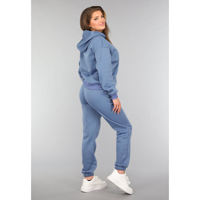 Blauer Fleece-Hausanzug mit Kapuze