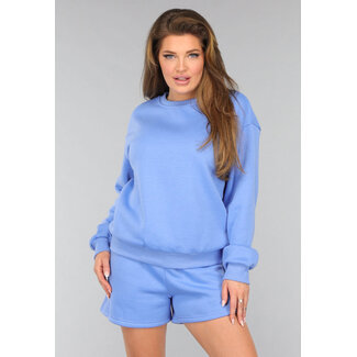 Blauer Fleece-Zweiteiler mit Shorts