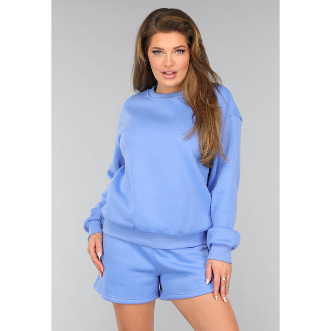 Blauer Fleece-Zweiteiler mit Shorts