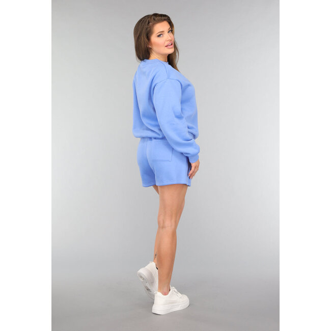 Blauer Fleece-Zweiteiler mit Shorts