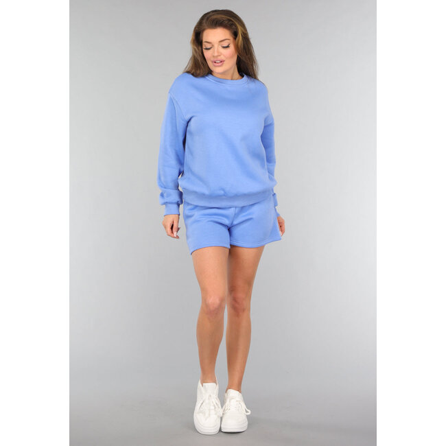 Blauer Fleece-Zweiteiler mit Shorts