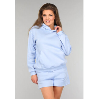 Blaues Fleece Lounge Set mit Shorts