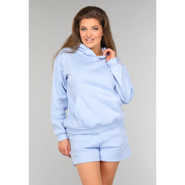 Blaues Fleece Lounge Set mit Shorts
