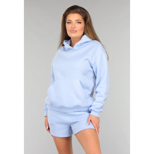 Blaues Fleece Lounge Set mit Shorts