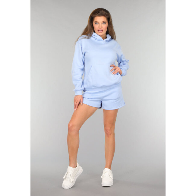 Blaues Fleece Lounge Set mit Shorts