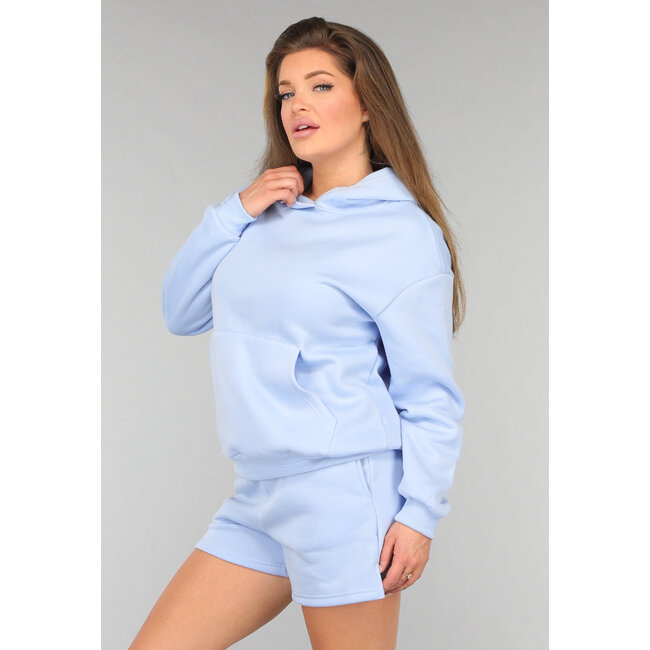 Blaues Fleece Lounge Set mit Shorts