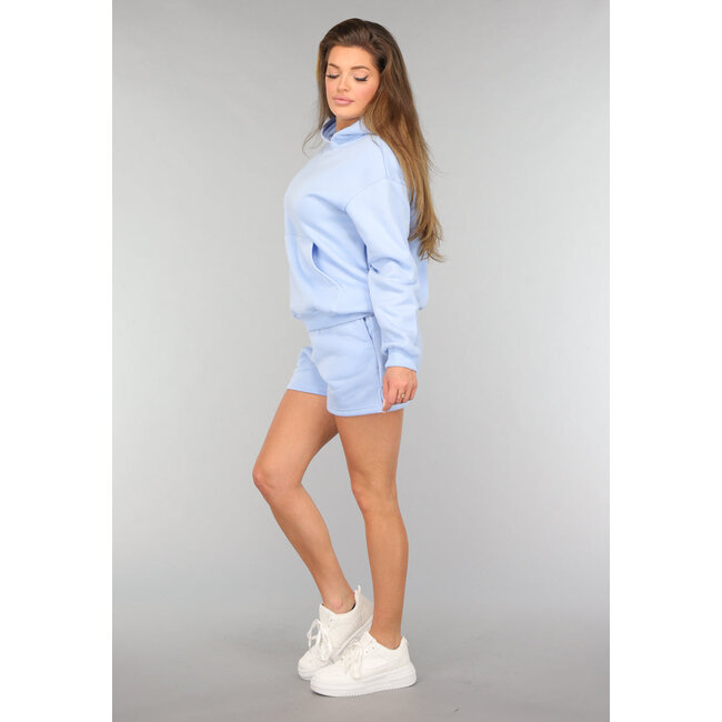 Blaues Fleece Lounge Set mit Shorts