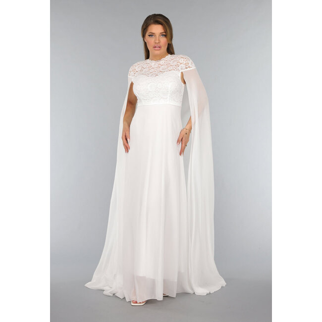 Weißes langes Hochzeitskleid mit Chiffon-Ärmeln
